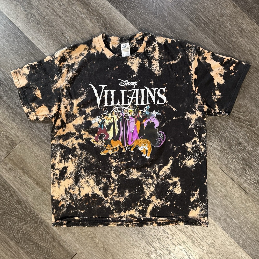 Vintage Disney Villains Graphic Print Black Crew Neck T-Shirt Men's XL Tiedye
